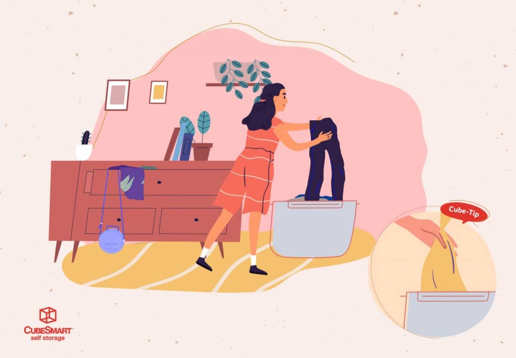 illustration of woman storing summer clothes