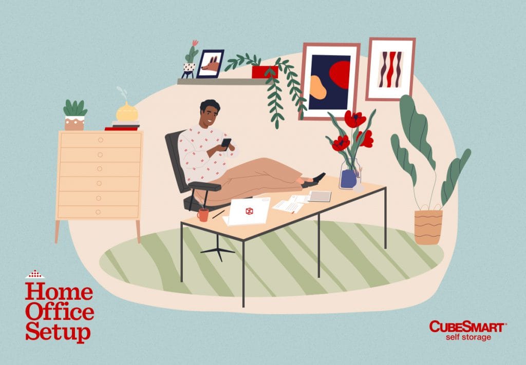 illustration of man relaxing while working from home at home office
