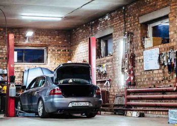 Silver car in garage