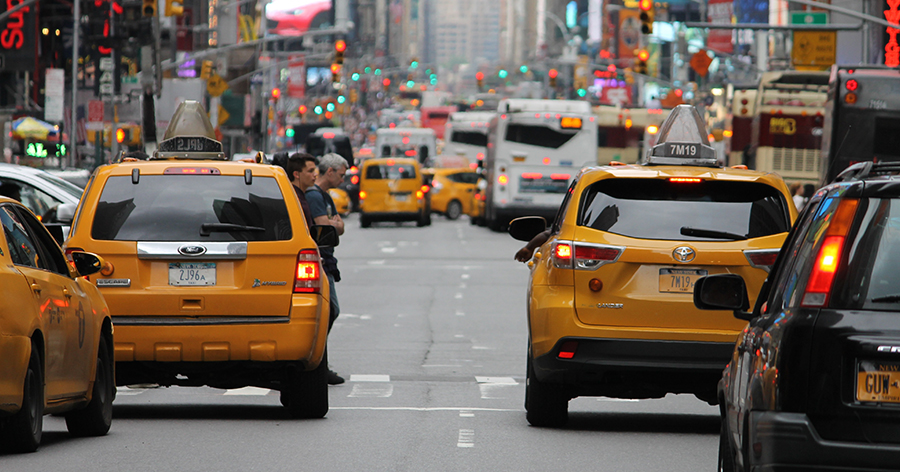 Cars driving in the city