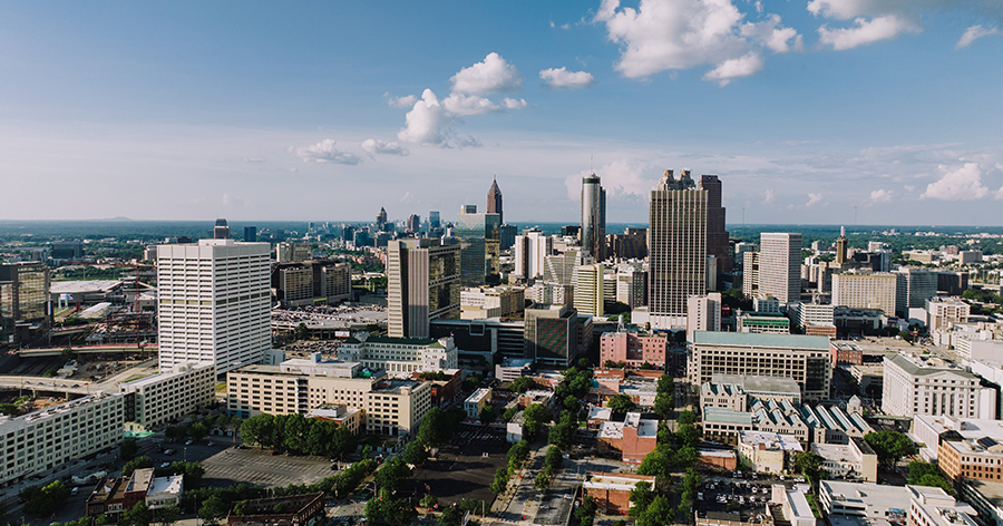 City skyline with roads and buildings