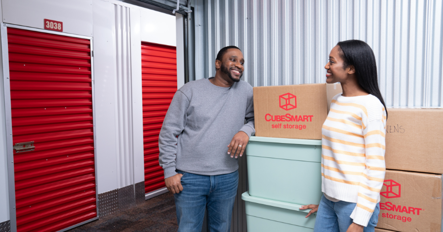 Man and woman in a storage unit