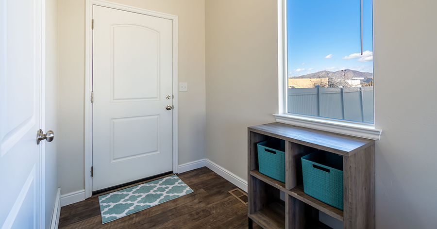 A mudroom with cubbies