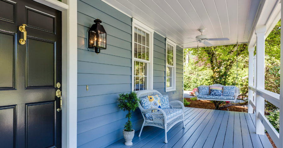 Front Porch with Furniture in a Clean and Calm Style.