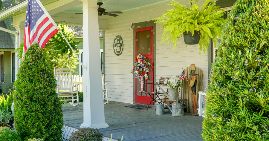Front door with clean layout and seasonal décor.