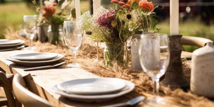 rustic wooden table setting outside