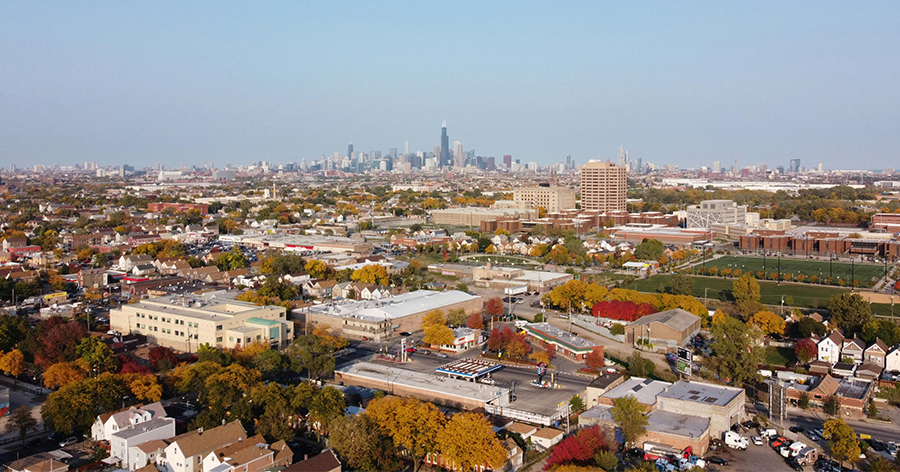 Aerial view of Urban Areas near Chicago