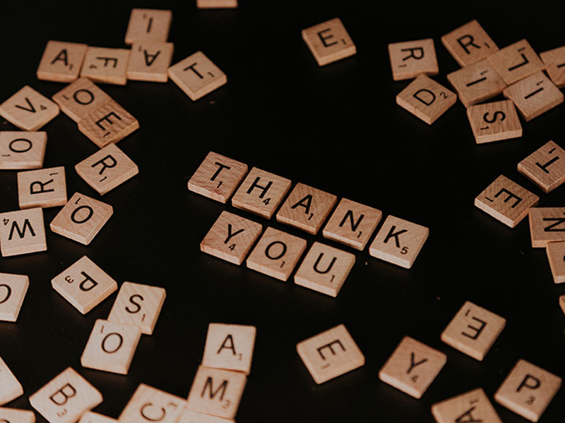 Thank you spelled out.