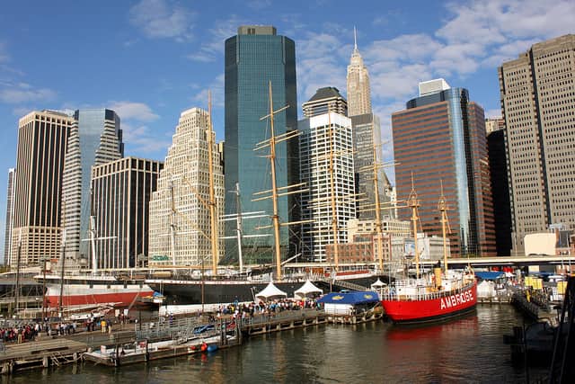 bird's eye view of the South Street Seaport in NYC