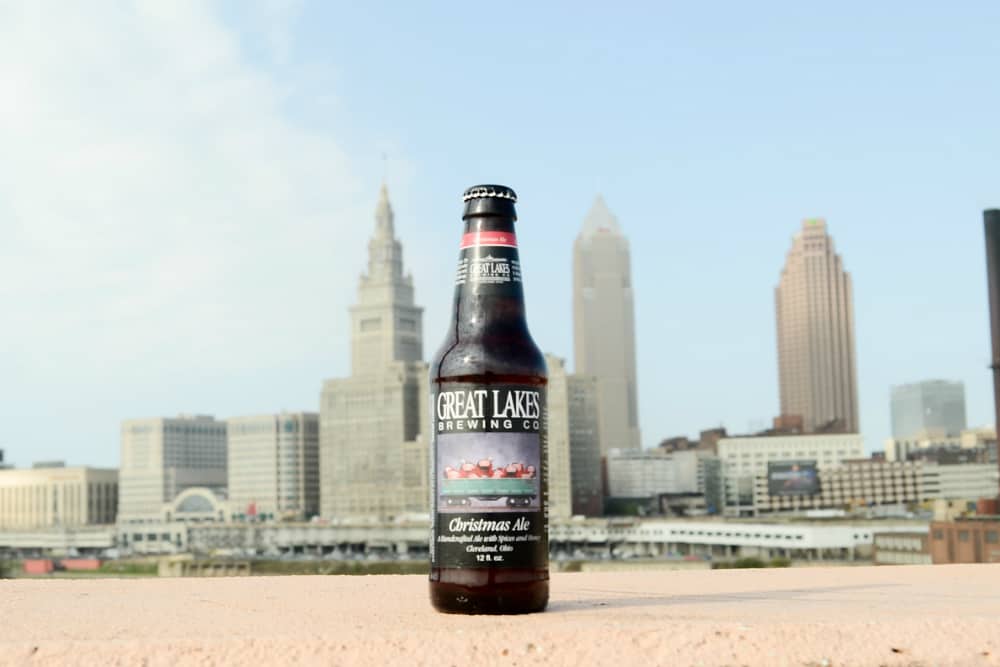 Cleveland skyline with beer