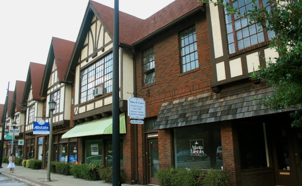 street view of buildings in Downtown Avondale Estates in Atlanta
