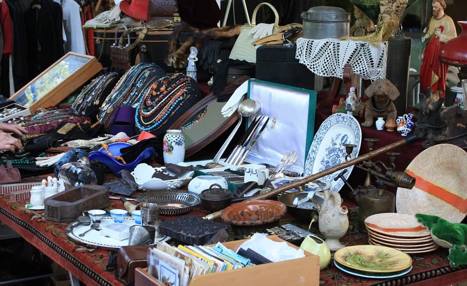various items on a table at a flea market