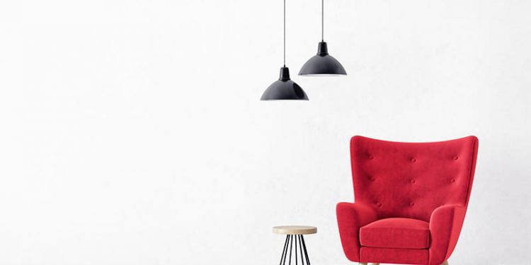 red modern chair and side table