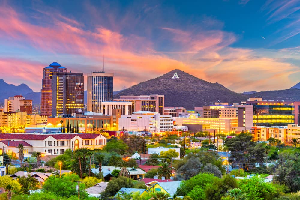 Tucson skyline at sunset