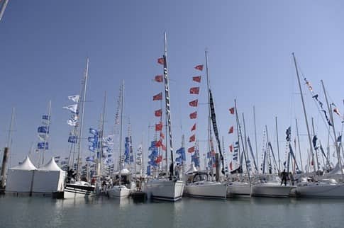 Boats lined up at the Miami International Boat Show