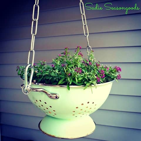 Upcycle Outdoors_ colander hanging planter