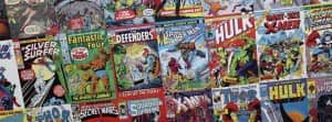 row of comic books for sale