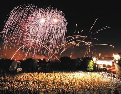 fireworks show over a crowd of people