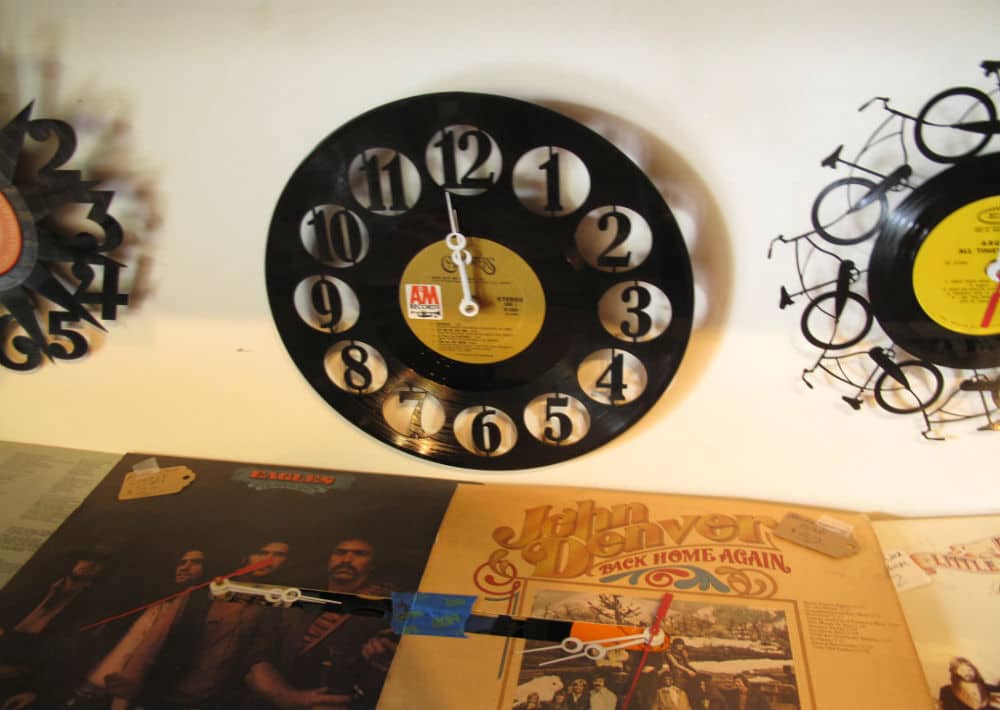 Record upcycled into a clock