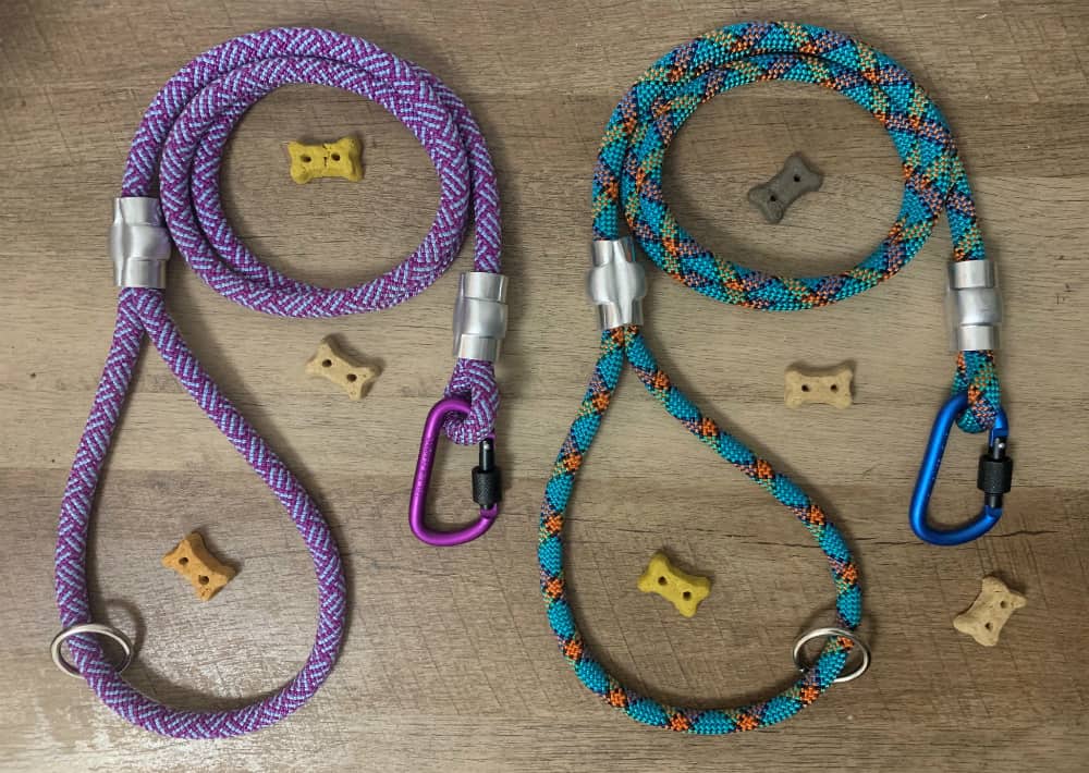 Two upcycled dog leashes