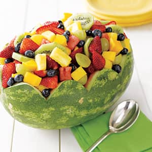 Mixed fruit in a halved watermelon