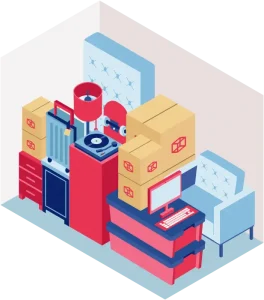 Items stored in a 10′x15′x8' storage unit